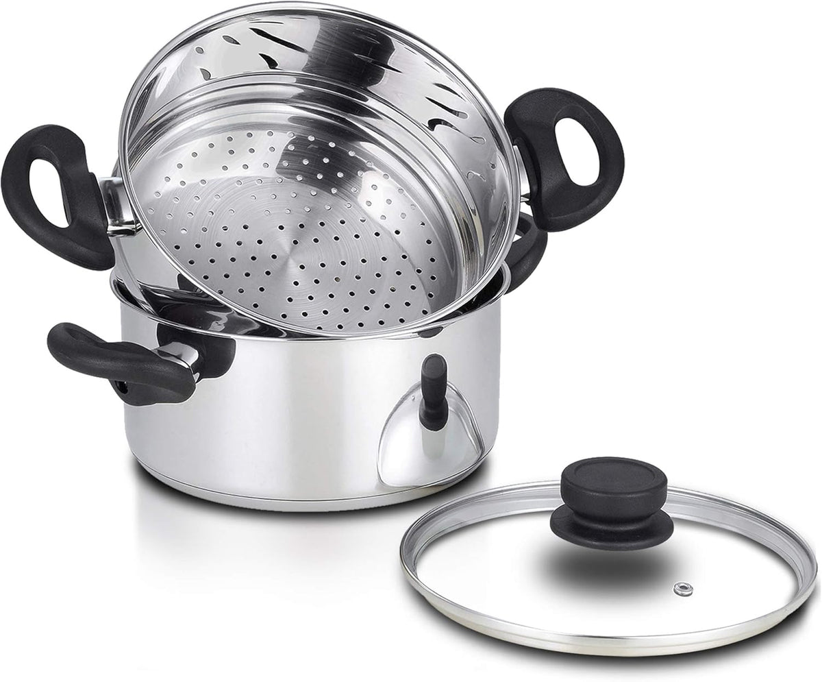 Stainless Steel 3 Quart Steamer Pot with 2 Quart Steamer Insert plus Vented Lid 3 Piece Set S974