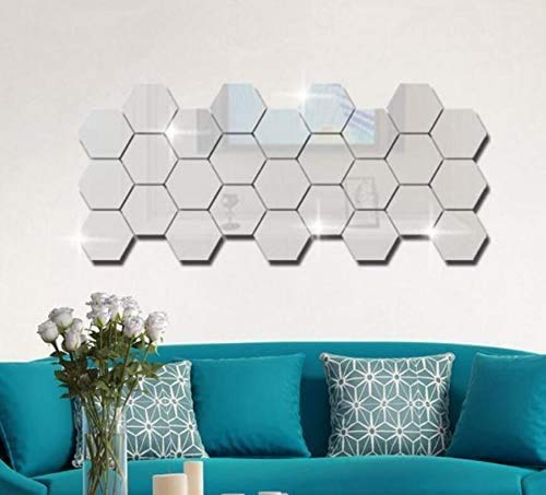 12 Pcs Silver Acrylic Hexagon Mirror Wall Stickers Y8956