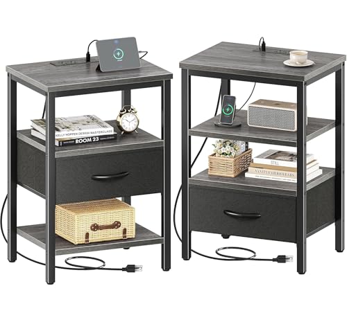 Walnut 3-Tier Nightstand with Fabric Drawer R282946