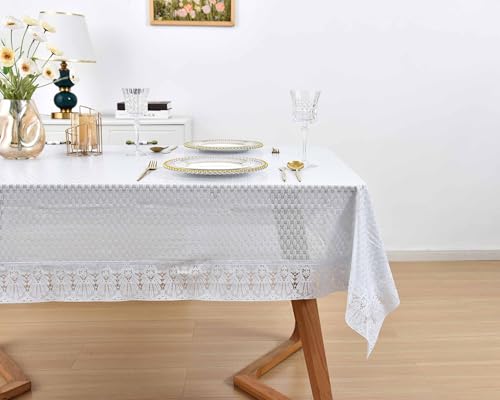 White Lace Rectangular 60x90 Inch Vinyl Tablecloth J6776