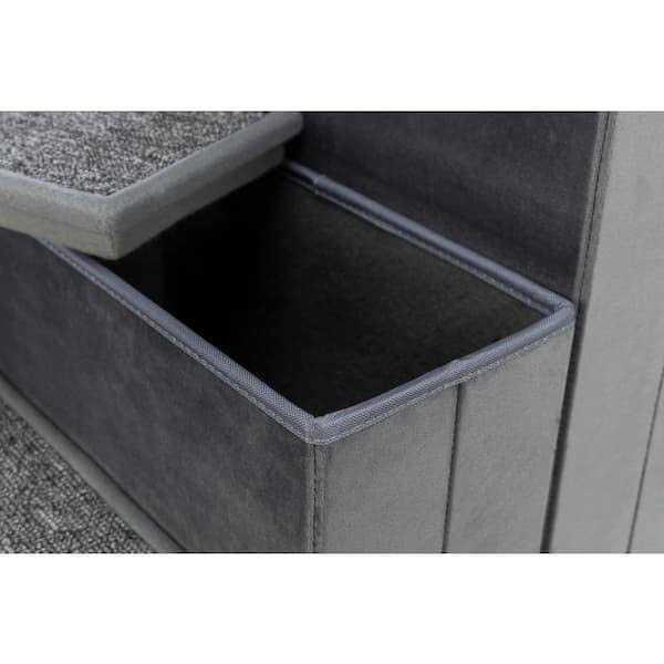 Velour Foldable 4-Step Pet Stairs with Storage D4783