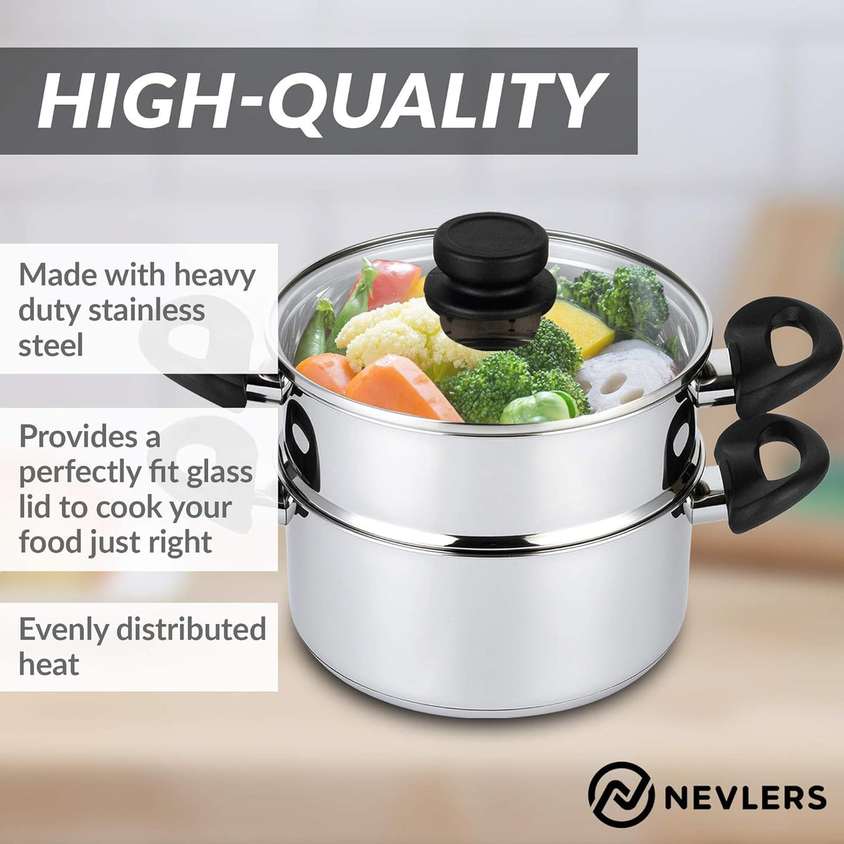Stainless Steel 3 Quart Steamer Pot with 2 Quart Steamer Insert plus Vented Lid 3 Piece Set S974