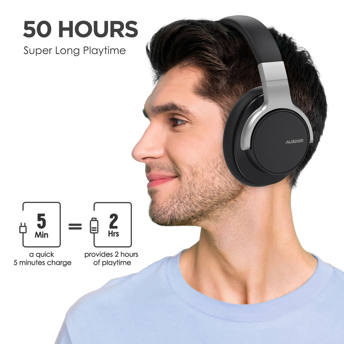 Black Active Noise Cancelling Wireless Over Ear Headphones with Mic Y3499