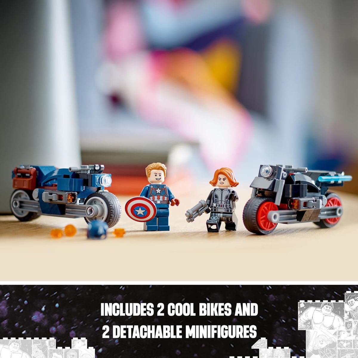 LEGO Marvel Black Widow & Captain America Motorcycles Buildable Toy with 2 Minifigures X935