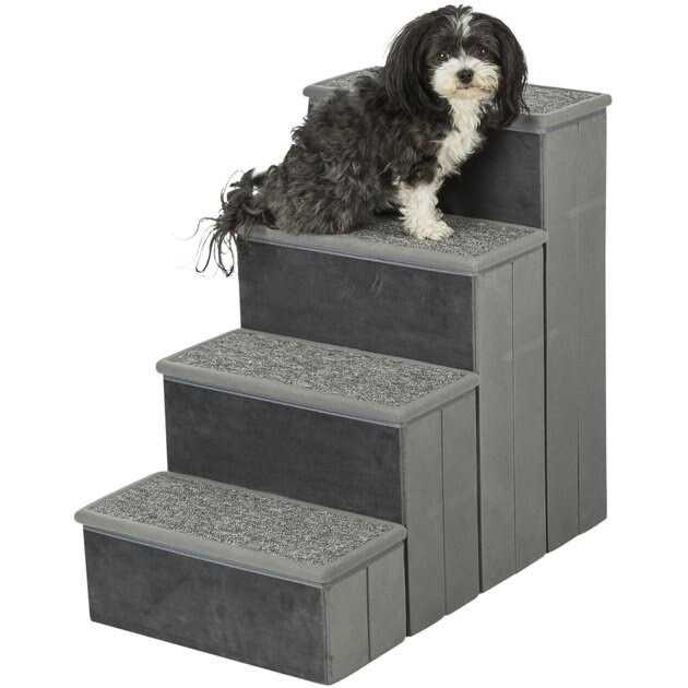 Velour Foldable 4-Step Pet Stairs with Storage D4783