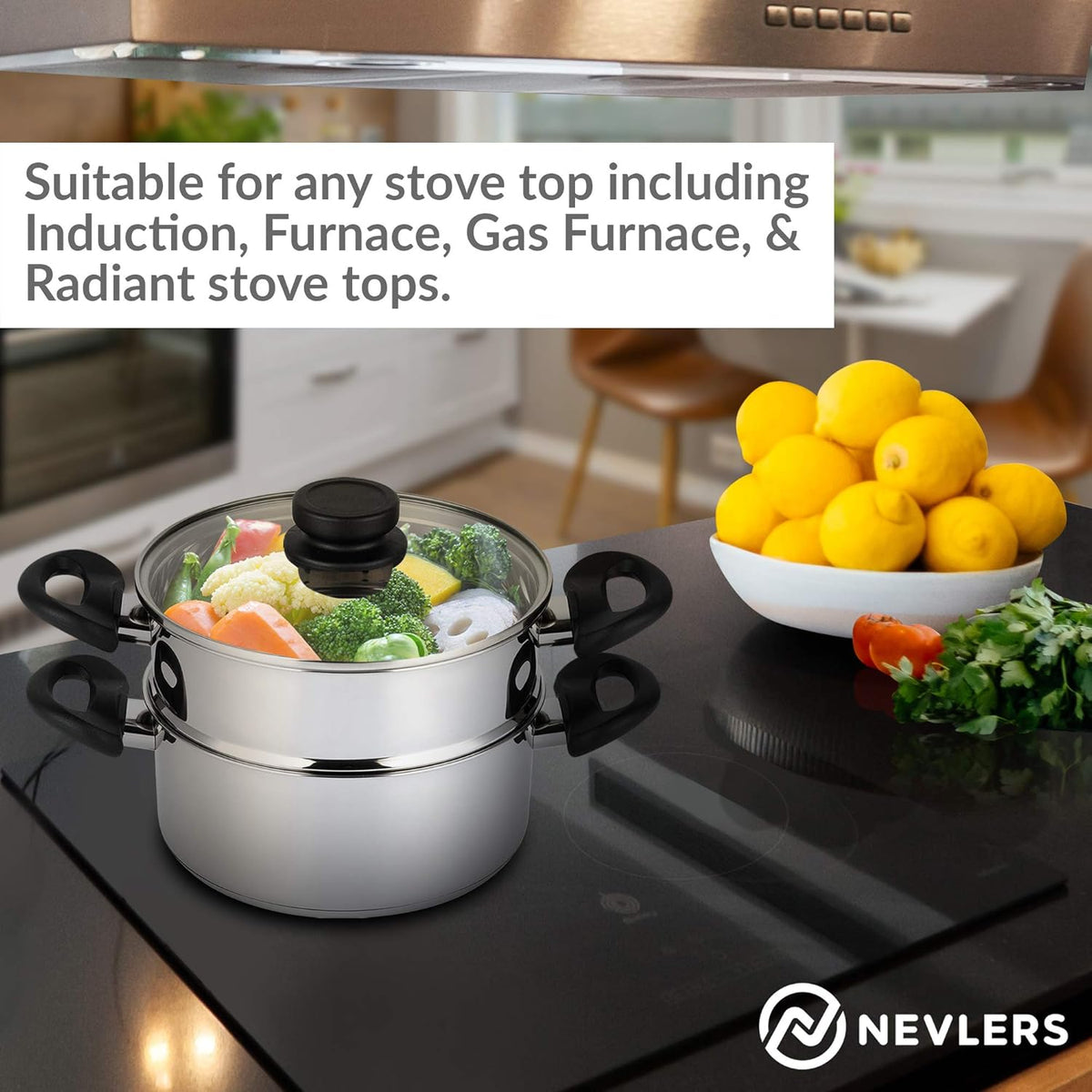 Stainless Steel 3 Quart Steamer Pot with 2 Quart Steamer Insert plus Vented Lid 3 Piece Set S974