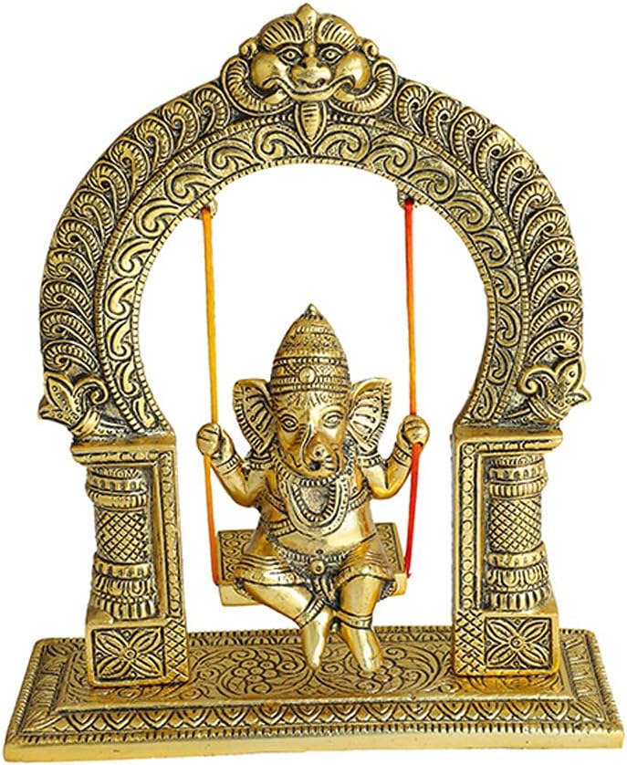 Metal Ganesha Sitting Jhula Decorative Statue (8''X12'') J734254