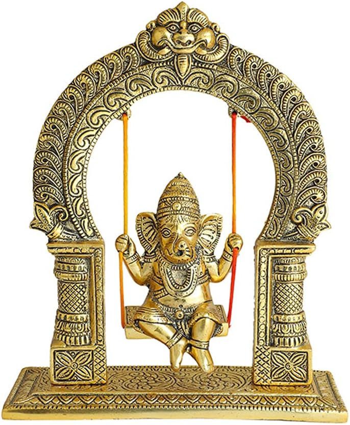 Metal Ganesha Sitting Jhula Decorative Statue (8''X12'') J734254