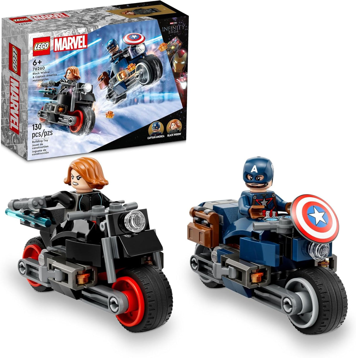 LEGO Marvel Black Widow & Captain America Motorcycles Buildable Toy with 2 Minifigures X935