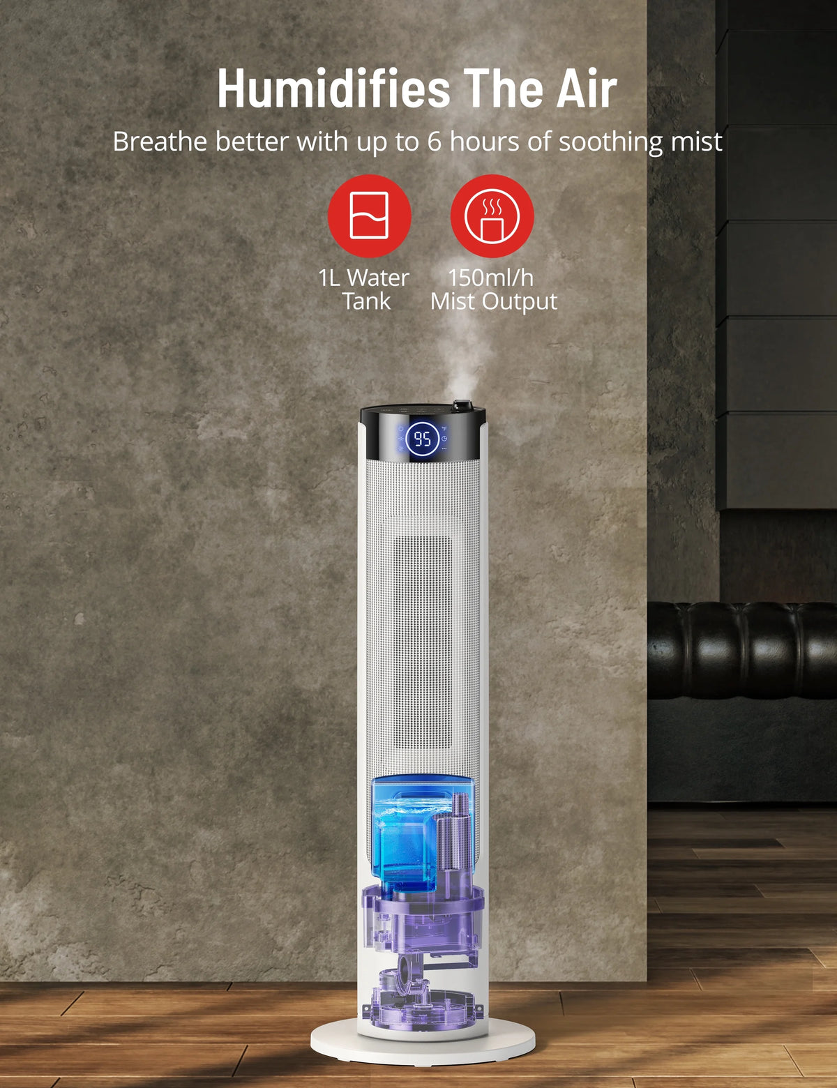 2-in-1 Tower Space Heater Humidifier with Adjustable Thermostat D301254