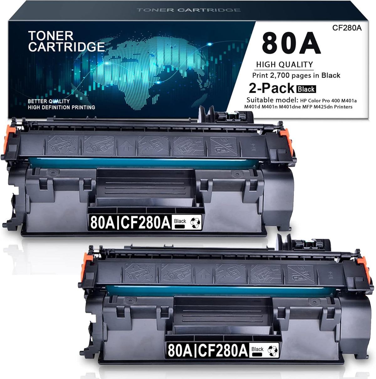 (2 Pack, Black) Compatible Toner Cartridge 80A Replacement for HP Printers V5216