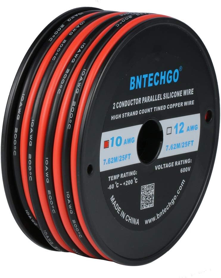 10 Gauge 2 Conductor Parallel Silicone Wire Spool Red Black 50ft Stranded Copper Wire H353