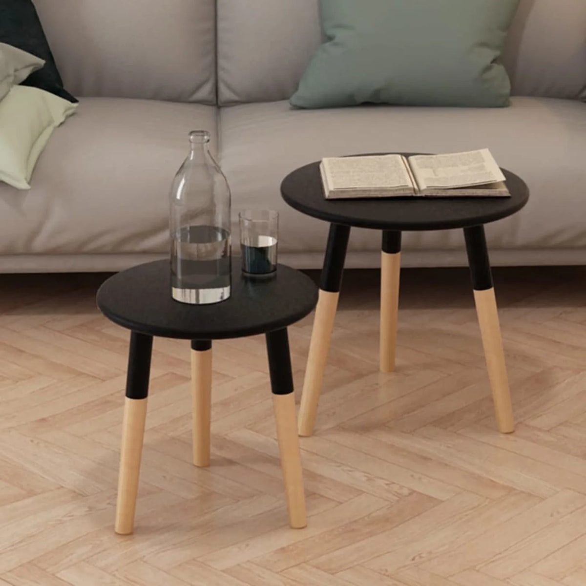 Set of 2 Black Round Side Table B499