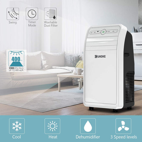 12000BTU Smart Wifi Portable Air Conditioner, 4 in 1 AC Unit with Cool, Heat, Dehumidifier & Fan, White V1105