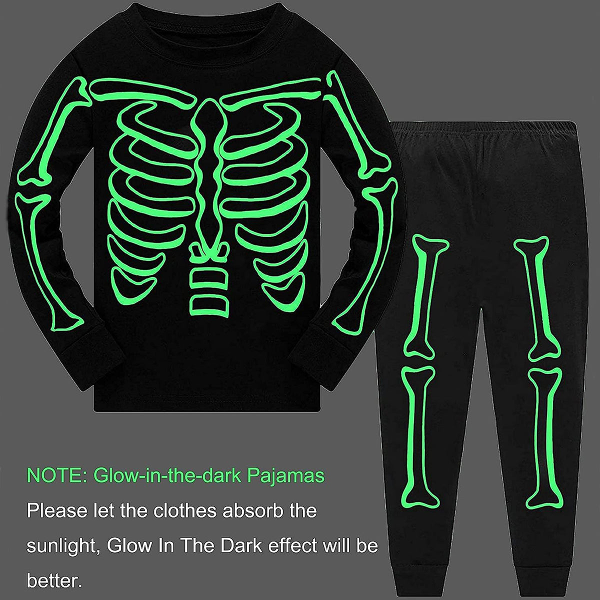 Halloween Glowing Skeleton Boys Pajamas Set 10T R136