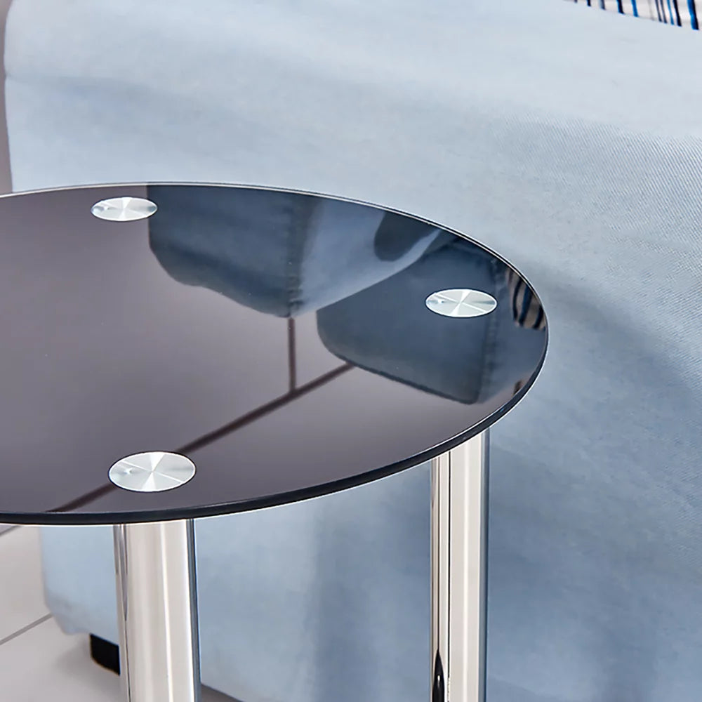 2-Tier Glass Top Chrome Finish Round End Table I985311