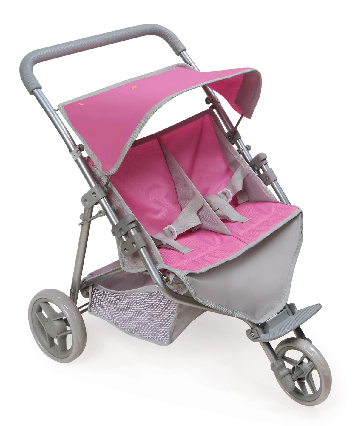 Pink Gray 3-Wheel Folding Twin Doll Stroller F15955