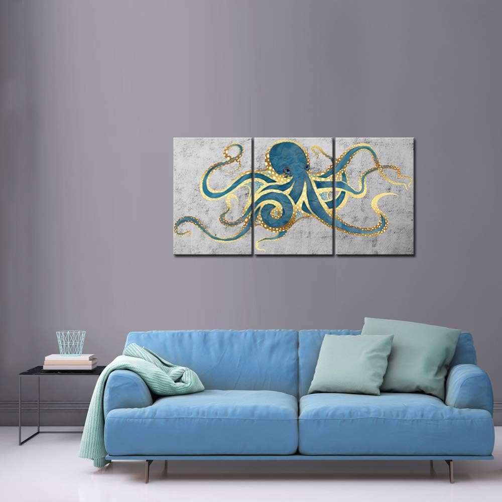 3 Piece Canvas Wall Art Teal Green Octopus Painting Prints on Canvas Sea Life Picture Poster Gallery Wrap Ready to Hang E114