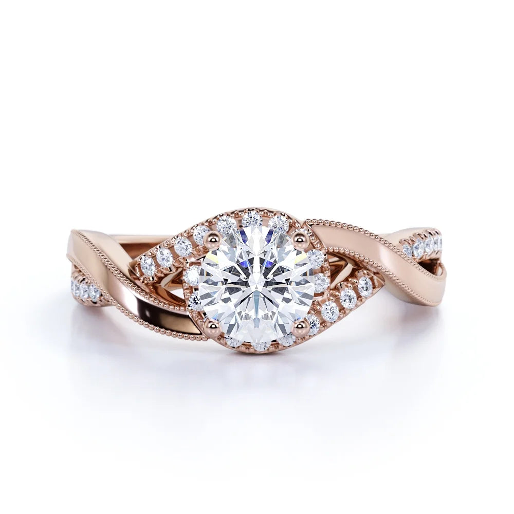 10K Rose Gold Twisted Band Engagement Ring U315