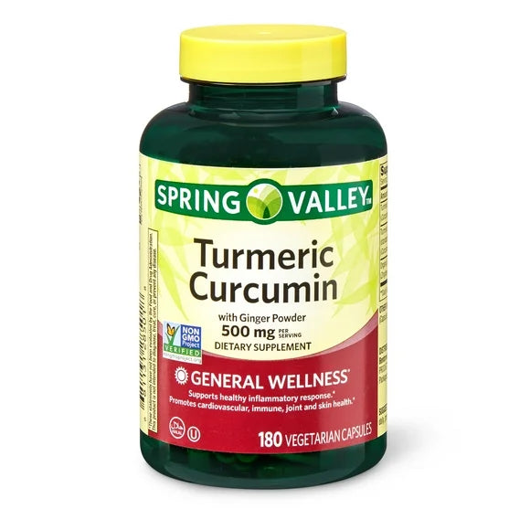 Turmeric Curcumin with Ginger Powder Dietary Supplement, 500 mg, 180 Count T21083
