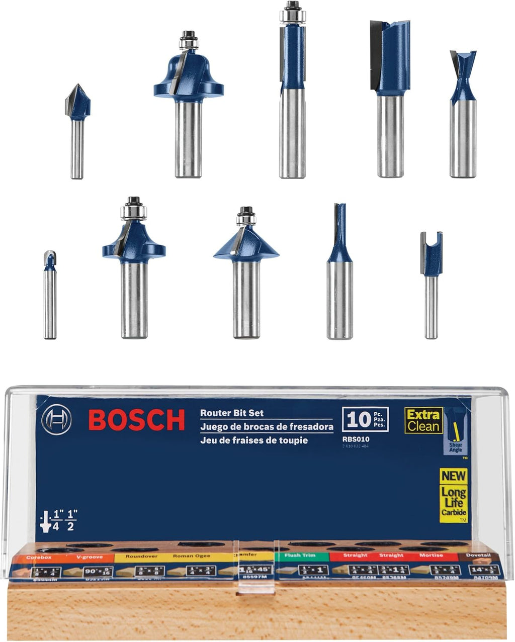 10-Piece Carbide-Tipped Router Bit Set I319